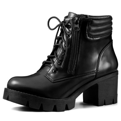 Womens black outlet heeled combat boots