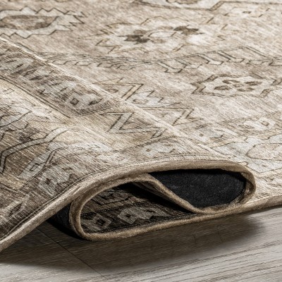 Easycare 5' x 8' Beige Cotton Blend Washable Area Rug