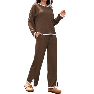 ATHLECHIC Women's Outfits Casual Long Sleeve Sweater Top Wide Leg Pants Matching Lounge 2 Piece Sets