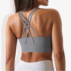 Anna-Kaci Active Women's Scoop Neck Stretchy Cropped Banded Criss Cross Back Sports Bra - 1 of 4