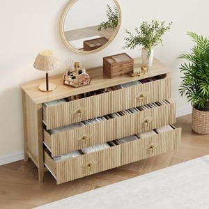 COZONY 54" Extra Wide 6 Drawer Dresser with Fluted Panels Modern Chest of Drawers TV Stand Oak Finish - 1 of 4