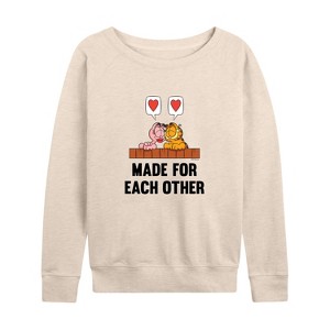 Women's - Garfield - Valentine's Day Lightweight French Terry Wide Neck Long Sleeve Shirt - 1 of 4
