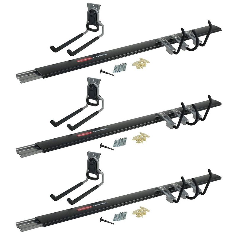 Rubbermaid FastTrack Garage Storage System 5 Piece All in One Rail and Hook Kit (3 Pack), 1 of 7