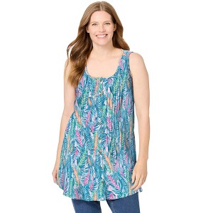 Woman Within Sleeveless Pintuck Gauze Shirt - 1 of 4