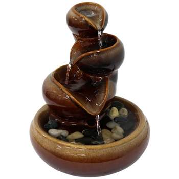 Sunnydaze Indoor Home Decorative Glazed Smooth Ceramic Tiered Vessels Tabletop Water Fountain - 10" - Brown