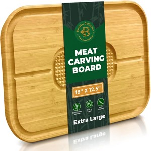 Bamboo Meat Cutting Board - Heavy Duty Wood Chopping Board & Butcher Block - Reversible Tray with Juice Groove & Spikes, Stabilizes Meat While Carving - 1 of 4