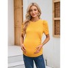 Maternity Tops Women's Casual Ribbed Round Neck Puff Short Sleeve Ruched Side Tunic Blouses Shirts Pregnancy Clothes - 2 of 4