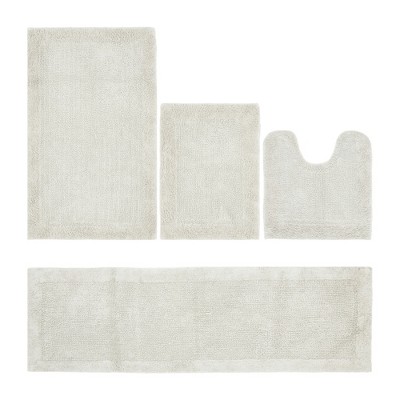 Edge Bath Rug 100% Premium Cotton Ultra-Soft Water Absorbent Tufted Solid Reversible 4 Piece Bathroom Rug Set for Machine Washable Bathmat