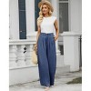 Women's Summer Fall High Waisted Loose Fit Straight Wide Leg Pants Button Down Back Elastic Waist Casual Comfortable Long Trousers - 3 of 4