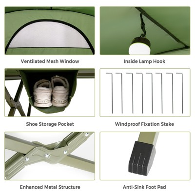 Green Four Season Dome Camping Tent with Elevated Cot