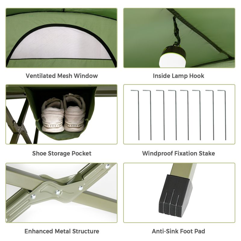 Tangkula 2-Person Folding Camping Tent Cot Outdoor Elevated Tent w/External Cover Green/Gray, 3 of 5