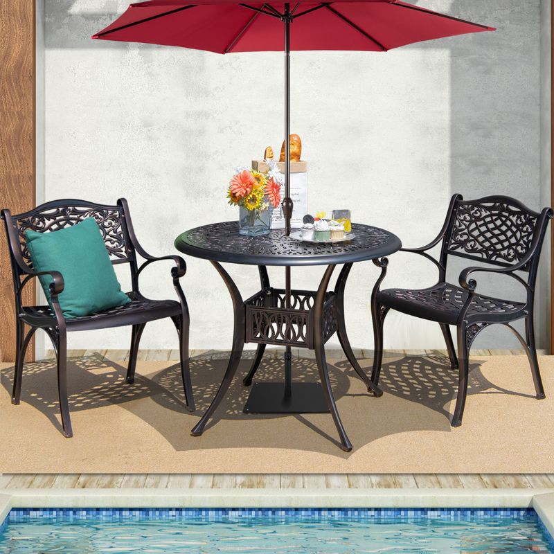 Tangkula 36" Outdoor Dining Table Round Cast Aluminum Patio Dining Table with Umbrella Hole and Adjustable Non-Slip Foot Pads, 4 of 11