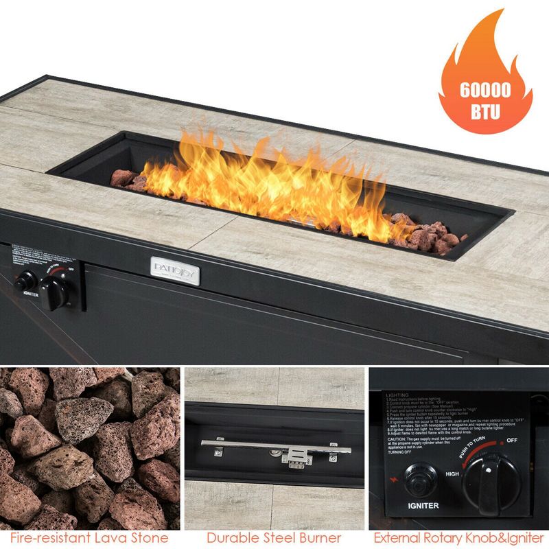 Costway 60,000 BTU 42'' Rectangular Propane Gas Fire Pit Heater Outdoor Table W/ Cover, 5 of 11