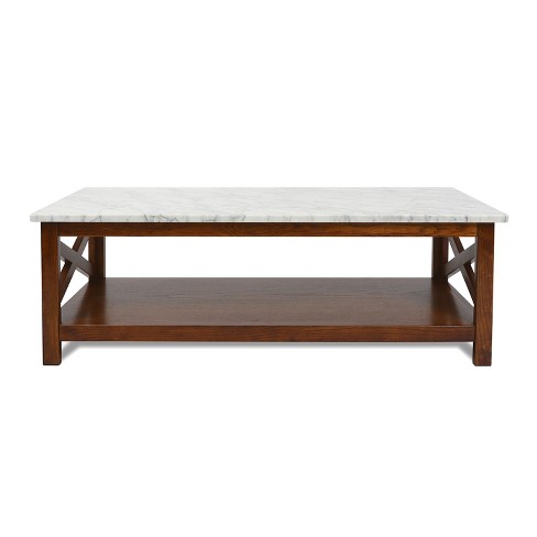 The Bianco Collection Agatha 44" Rectangular Italian Carrara White Marble Coffee Table - image 1 of 4