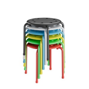 VECELO Stackable Stools for Classroom, 11.8" Height Plastic Portable Stacking Stool Chairs with Non-Slip Foot Mats for School, Set of 6/8 - 1 of 4