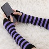 Allegra K Women's Stripe Print Knitted Fingerless Elbow Length Gloves Warmers One Size 1 Pair - 4 of 4