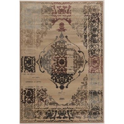 5'x7'6" Jewel Collection Vintage Medallion Rug Beige/Red - Linon: Indoor Medium Pile, Machine Made, 5x7 Rug
