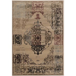 5'x7'6" Jewel Collection Vintage Medallion Rug Beige/Red - Linon: Indoor Medium Pile, Machine Made, 5x7 Rug - 1 of 4