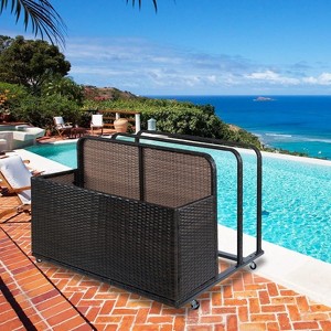 Outdoor Patio Wicker Pool Float Storage with Wheels, Waterproof PE Rattan Poolside Storage Basket Outdoor Rolling Pool Toy Organizer for Floaties, - 1 of 4