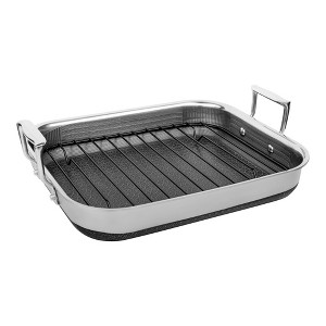 Livwell Brands Diamond Clad Hybrid Roasting Pan with Basket Nonstick Stainless Steel: 14" Tri-Ply, Oven & Dishwasher Safe - 1 of 4