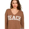 Zenana Beach V Neck Sweater Brown S - 2 of 4