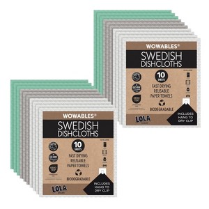 LOLA Swedish Dishcloths 20 Pk Biodegradable Reusable Paper Towels Absorbent Cellulose Kitchen Sponge Cloths Zero Waste Odor Free, Made in Germany - 1 of 4
