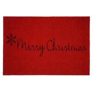HomeRoots 24" X 36" Red and Black Coir Merry Christmas Outdoor Christmas Door Mat - 1 of 3