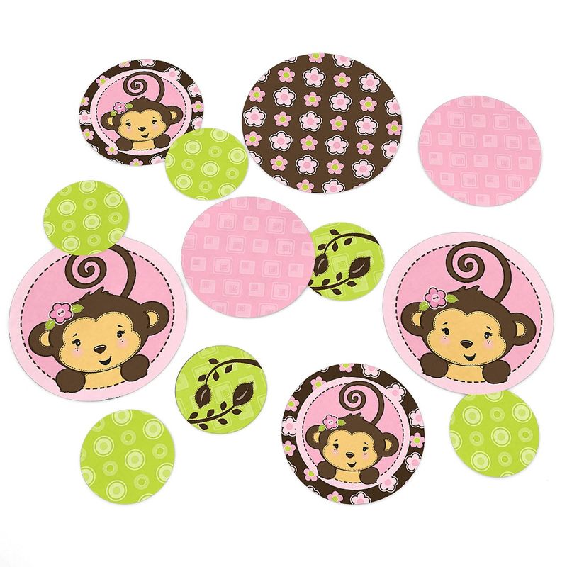 Big Dot of Happiness Pink Monkey Girl - Baby Shower or Birthday Party Giant Circle Confetti - Party Decorations - Large Confetti 27 Count, 1 of 8