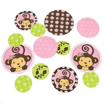 Big Dot of Happiness Pink Monkey Girl - Baby Shower or Birthday Party Giant Circle Confetti - Party Decorations - Large Confetti 27 Count