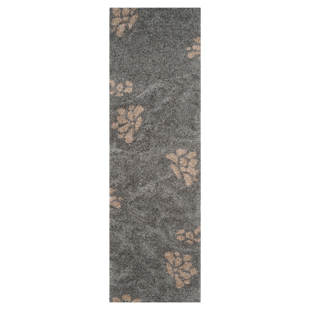 Gray/Beige Botanical Shag/Flokati Loomed Runner