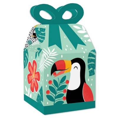 Big Dot of Happiness Calling All Toucans - Square Favor Gift Boxes - Tropical Bird Baby Shower or Birthday Party Bow Boxes - Set of 12