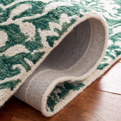 Ivory and Green Hand Tufted Wool Square Rug