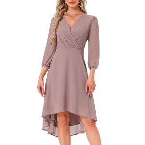 INSPIRE CHIC Women's V Neck Sheer 3/4 Sleeve Wrap Cocktail Midi Dresses - 1 of 4