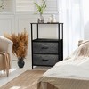 Sorbus 2 Drawers Nightstand with Shelf - Steel Frame, Wood Top & Easy Pull Fabric Bins - Perfect for Home, Bedroom, Office & More - Rustic Black - image 3 of 4