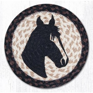 Earth Rugs Round Jute Trivet 10"x10" – Horse Portrait Print with Braided Natural Jute - 1 of 3