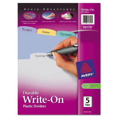 Avery Write-On Big Tab Plastic Dividers 5-Tab Letter 16170