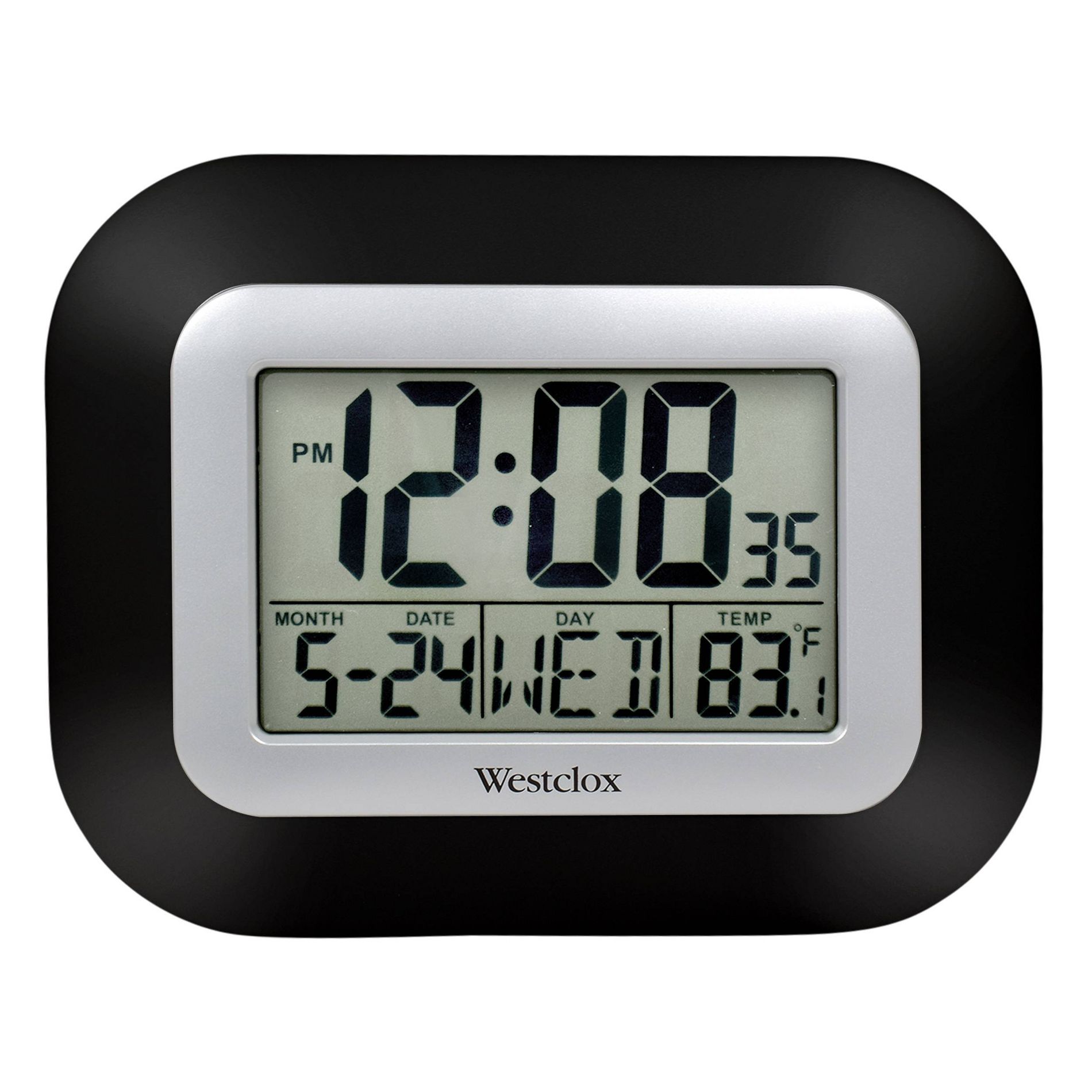 Large LCD Wall Clock - Westclox: 9" Display, Date, Day, Temperature, Alarm with Snooze