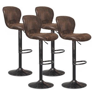 Costway Set of 4 Adjustable Retro Swivel Bar Stools W/ Backrest & Footrest Brown - 1 of 4