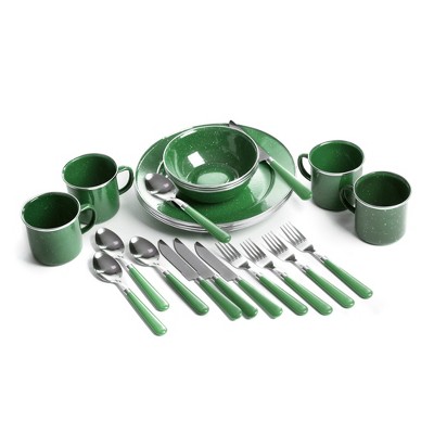 Stansport Enamel Camping Tableware Set 24 Pieces Green