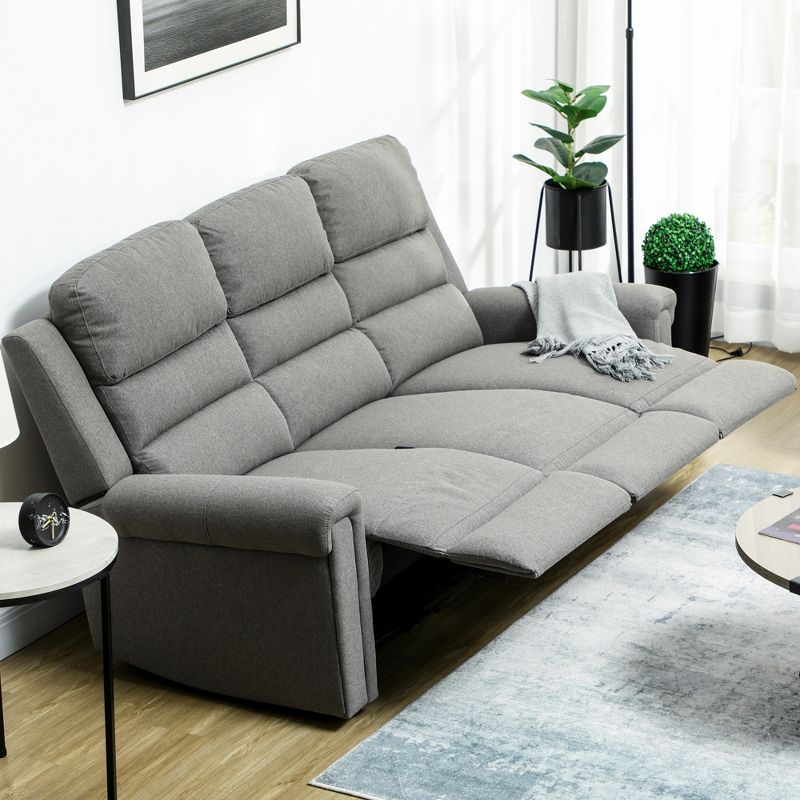 HOMCOM Recliner Sofa Couch with Easy Pull Handles and Adjustable Footrest, 3 Seater Sofa Modern Couch, 3 of 8