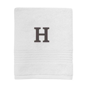 Avanti White with Grey Block Monogram Hand Towel  H - 1 of 3