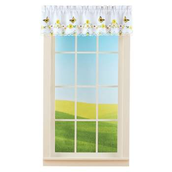 Collections Etc Embroidered Yellow Daisies & Butterflies Window Curtains