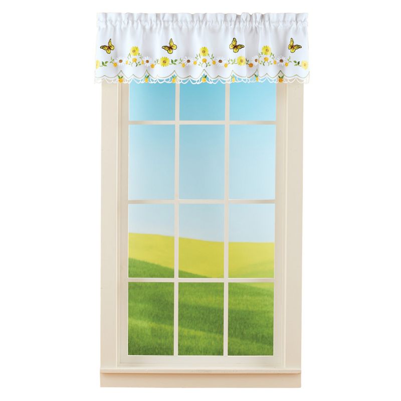Collections Etc Embroidered Yellow Daisies & Butterflies Window Curtains, 1 of 4