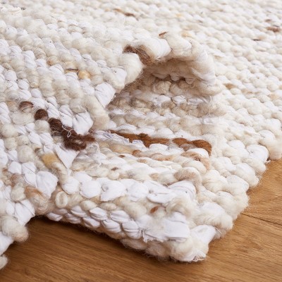 Ivory and Gold Flat Woven Wool Handmade 8' x 10' Area Rug