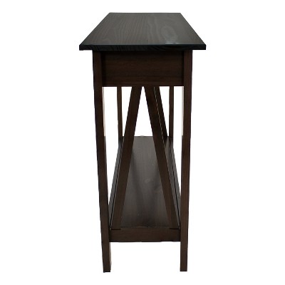Sunnydaze Dark Brown Pine Wood Console Table with Drawers and Shelf