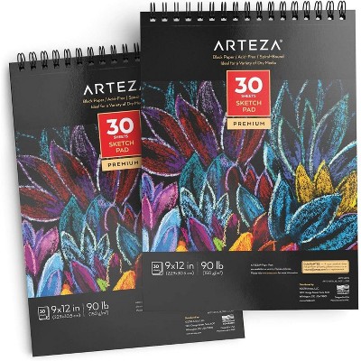 Arteza Black Paper Sketch Pad, 9x12", 30 Sheets of Drawing Paper - 2 Pack (ARTZ-8377)