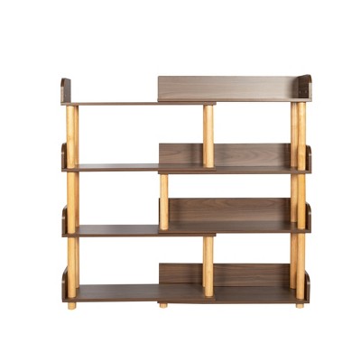 Vynxaria Rustic Brown 4-Tier Utility Storage Shelves - Retractable & Rotatable Bookcase