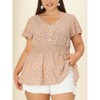 Women's Plus Size Floral Smocked Waist Flare Sleeve V Neck Peplum Blouses - Agnes Orinda - 2 of 4