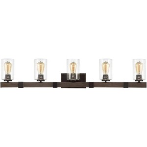 Franklin Iron Works Poetry Rustic Industrial Wall Light Wood Grain Bronze Hardwire 44" 5-Light Fixture Clear Seedy Glass for Bedroom Bathroom Vanity - 1 of 4