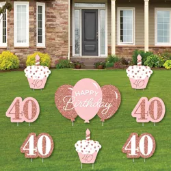Big Dot of Happiness 40th Pink Rose Gold Birthday - Yard Sign and Outdoor Lawn Decorations - Happy Birthday Party Yard Signs - Set of 8